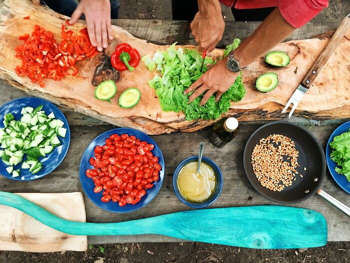 People Making Salad Outside 