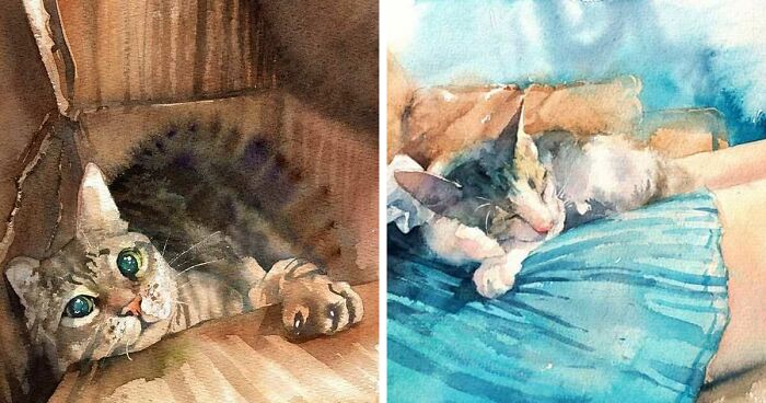 I Illustrate The Crazy Life Of Being A Cat In My Watercolor Paintings (30 Pics)