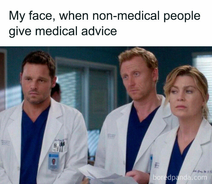 Doctors in white coats looking skeptical, illustrating a common reaction in medical school.