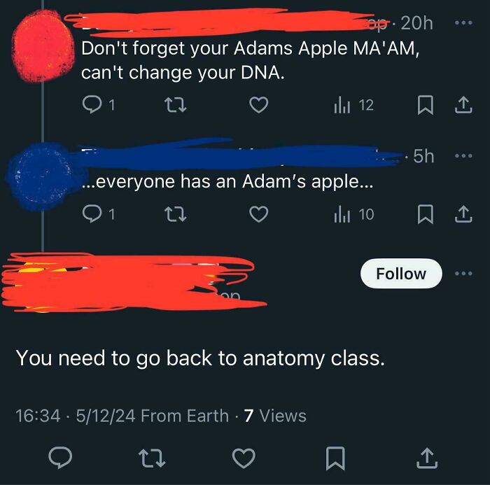Screenshot of a social media conversation showing misunderstandings about biology and anatomy in a bacteria don't exist context.