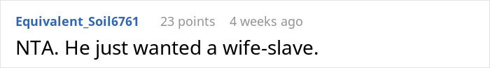 Screenshot of a Reddit comment stating refusal to help with child shows frustration in AITAH discussion.