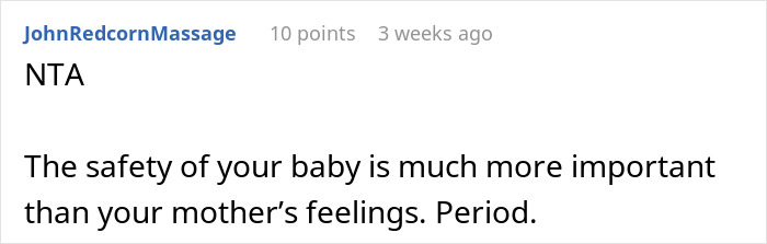 Screenshot of a forum comment discussing concerns about an obese mom babysitting a newborn and fat shaming.