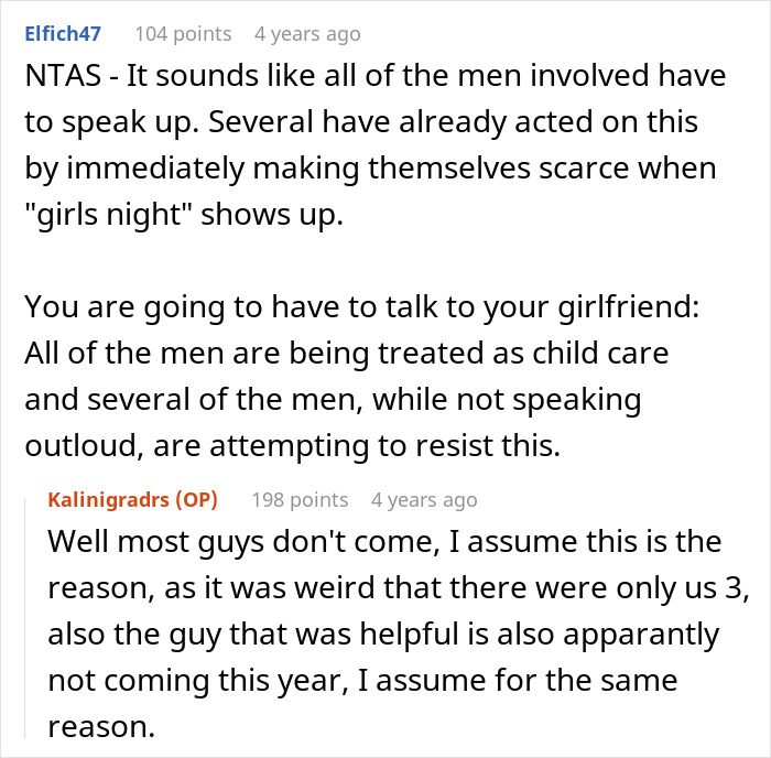Reddit discussion about a man reluctant to go on a trip again after watching four kids for several days.