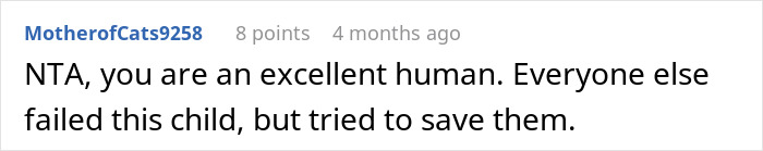 Screenshot of an online comment praising a person for reporting parents to CPS for starving their child.
