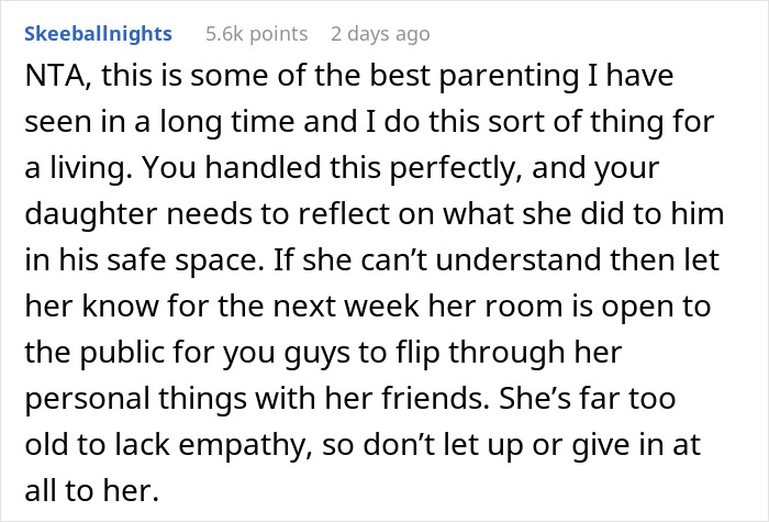 Screenshot of a parenting forum comment discussing enforcing basic boundaries during a daughter's sleepover situation.